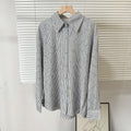 2025 summer new women's french chic rhinestone argyle casual loose thin long sleeve turn-down collar blouse shirt