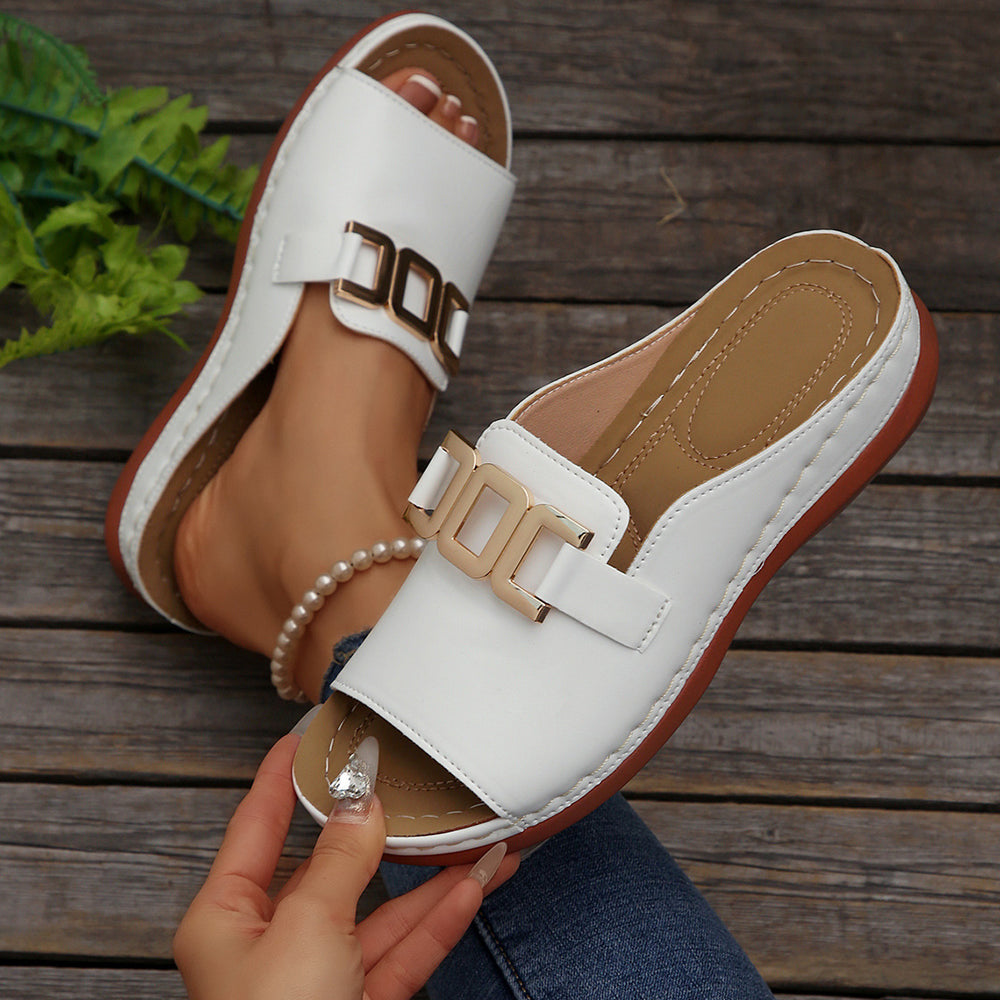 Southeast asia export buckle wedge open toe flip flops women's cross-border large size metal buckle fish mouth beach sandals