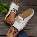 Southeast asia export buckle wedge open toe flip flops women's cross-border large size metal buckle fish mouth beach sandals