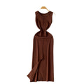 Sense of designfashion round neck sleeveless dress women's summer thin silmslimming look slit hip-covering knitting skirt long skirt