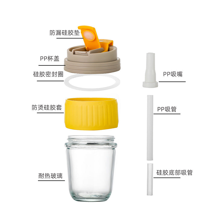 Double drinking cup glass cup high appearance casual water cup oven mitts heat insulation portable portable coffee cup gift cup straw