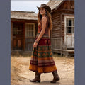 Northwestern cowboy style vintage print maxi dress - cross-border exclusive v-neck high-waisted dress