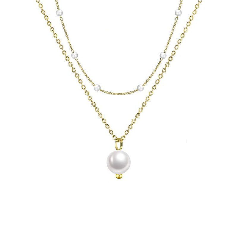 European and american cross-border hot seller: real gold brass electroplated pearl necklace - layered design, double-strand choker for women
