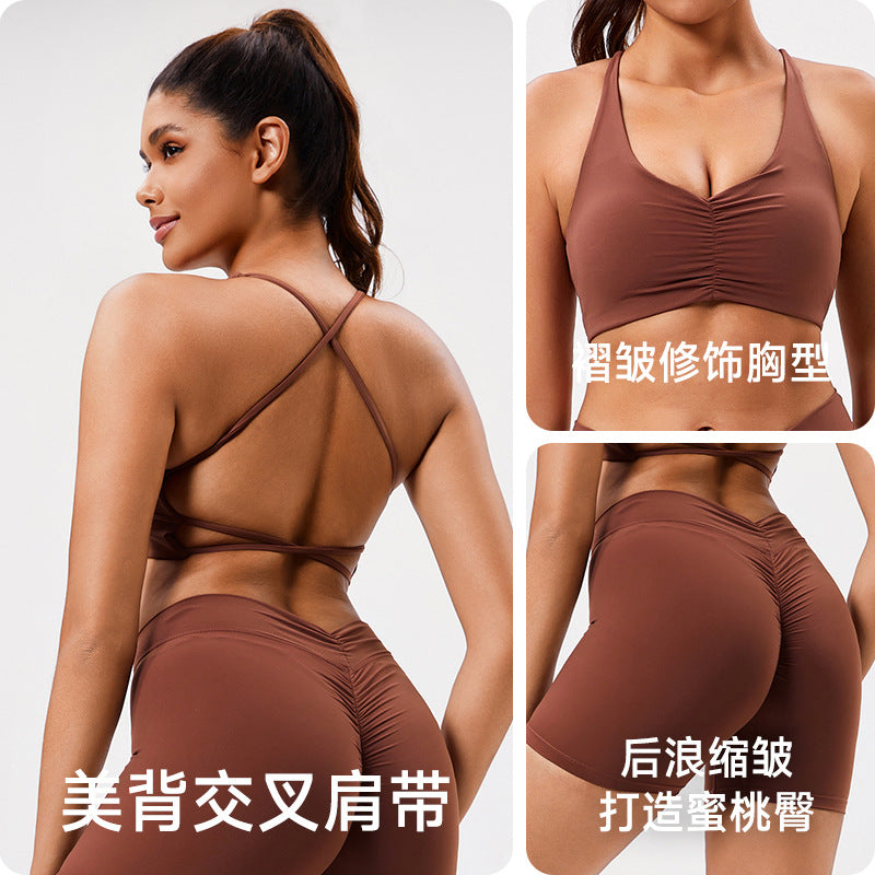 European and american style ruched yoga outfit two-piece set - high-waisted workout set for peach lift, eco-friendly recycled yoga apparel
