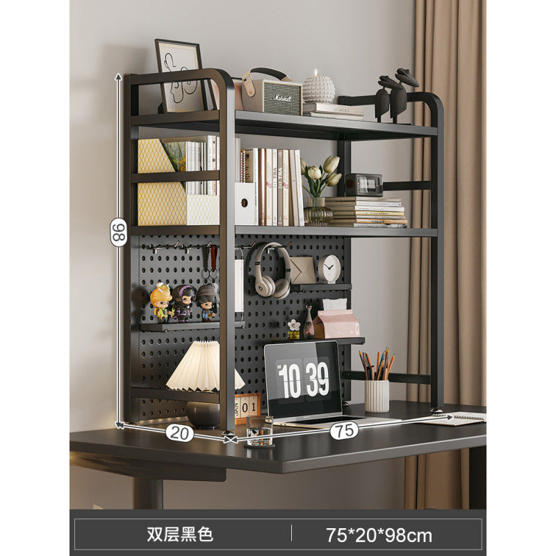 Desktop hole board wrought iron bookshelf, table shelf, dormitory layered storage rack, desk household finishing rack