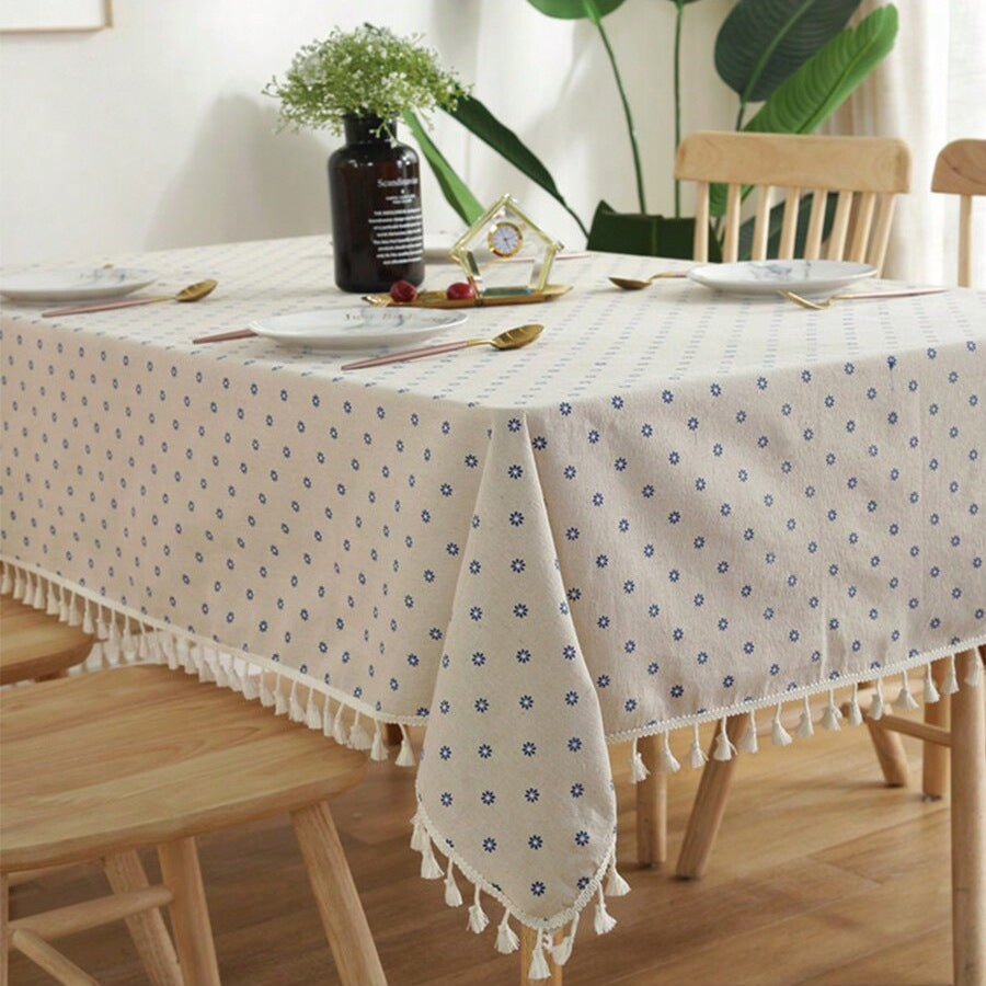 Small fresh tassel waterproof tablecloth imitation cotton and linen fabric printing coffee table cover towel dining table decoration square tablecloth free shipping