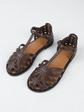 Women's flat fashion sandals - 2026 summer french retro woven hollow-out breathable closed-toe thong strap roman sandals