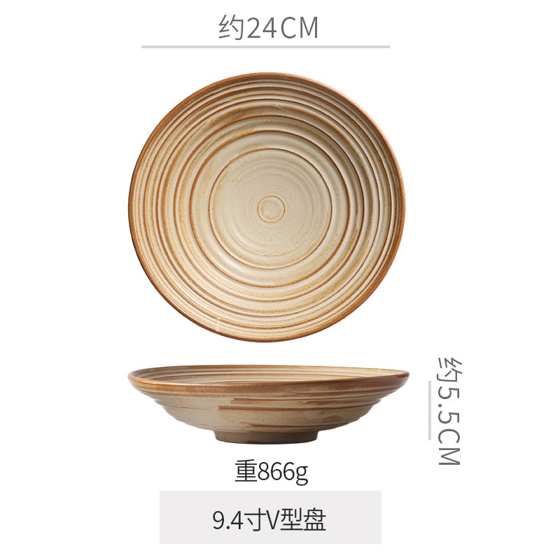 Vintage chic ceramic dinnerware - restaurant & hotel grade, unique ribbed design, steak & western cuisine plates, high-style deep dishes for home use