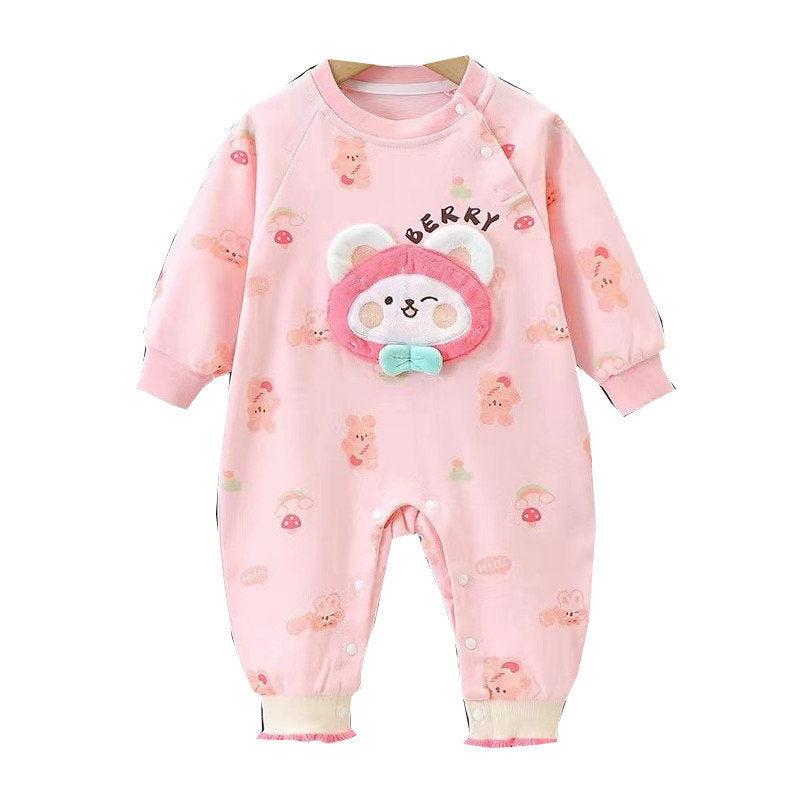 Baby clothes autumn outfit super cute cartoon romper single layer crawling suit korean style full month hundred days bodysuit outdoor clothes