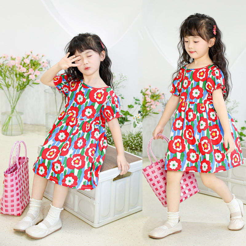 Spring & fallk-style children's clothing for children and girls, floral pastoral cotton baby a-line skirt, children's dress