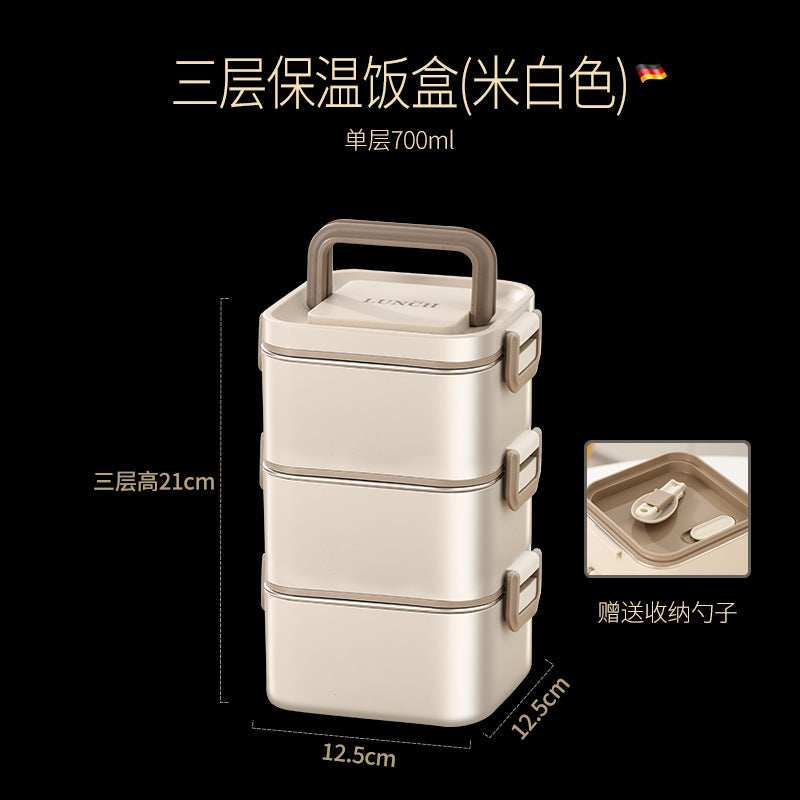 304 stainless steel layered thermal insulation lunch box can be heated in microwave oven, office workers bring rice, light and divided bento lunch box