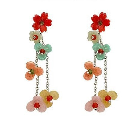 Sakura renewal ~ suitable for spring colorful tassel flower earrings for women, high-end earrings, beautiful dopamine earrings