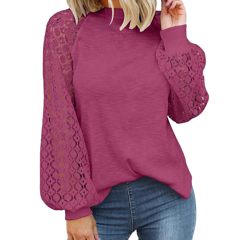 fashionexport cross-border new arrival  independent station round neck long sleeves lacepatchworkloosetops women