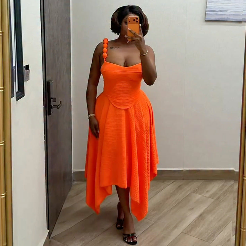 European and american women's clothing  spring new sweet and fresh solid color camisole and high-waisted midi skirt two-piece set