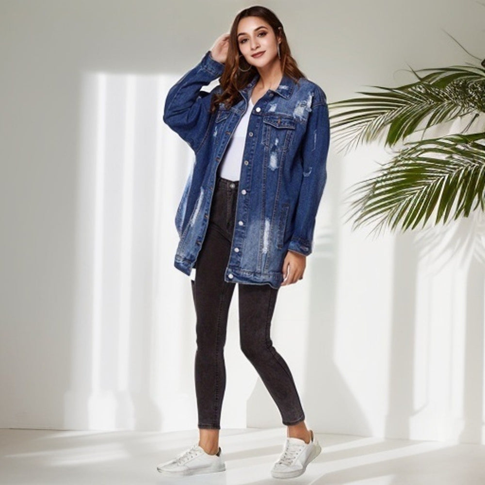 fashion style denim outwear women's hot-selling new arrival washed hole outwear street trendy denim outwear