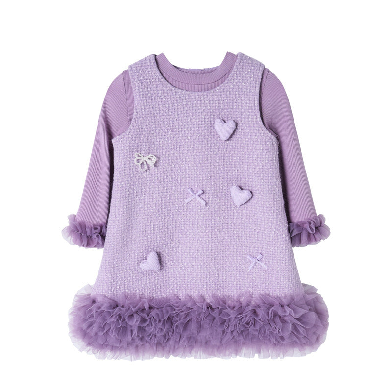 Girls' dress  autumn new collection: chanel-inspired outfit, korean style heart print tank dress, first birthday fairy princess dress