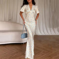 summer new women's fashion: european and american style cross-border dress - trendy printed v-neck bodycon maxi dress