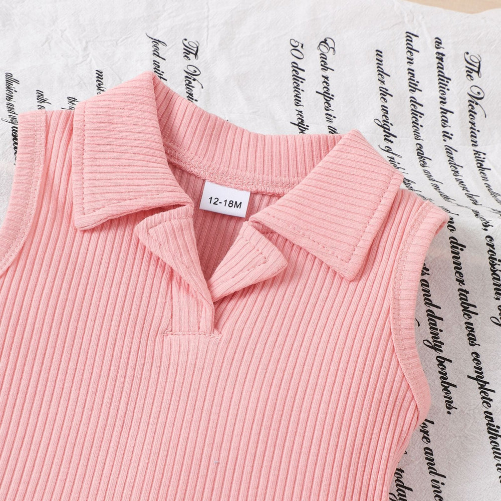 fashionsummer new pure color vest lapel a-line shorts skirt all-in-one children's clothing suit sweet cool style girl