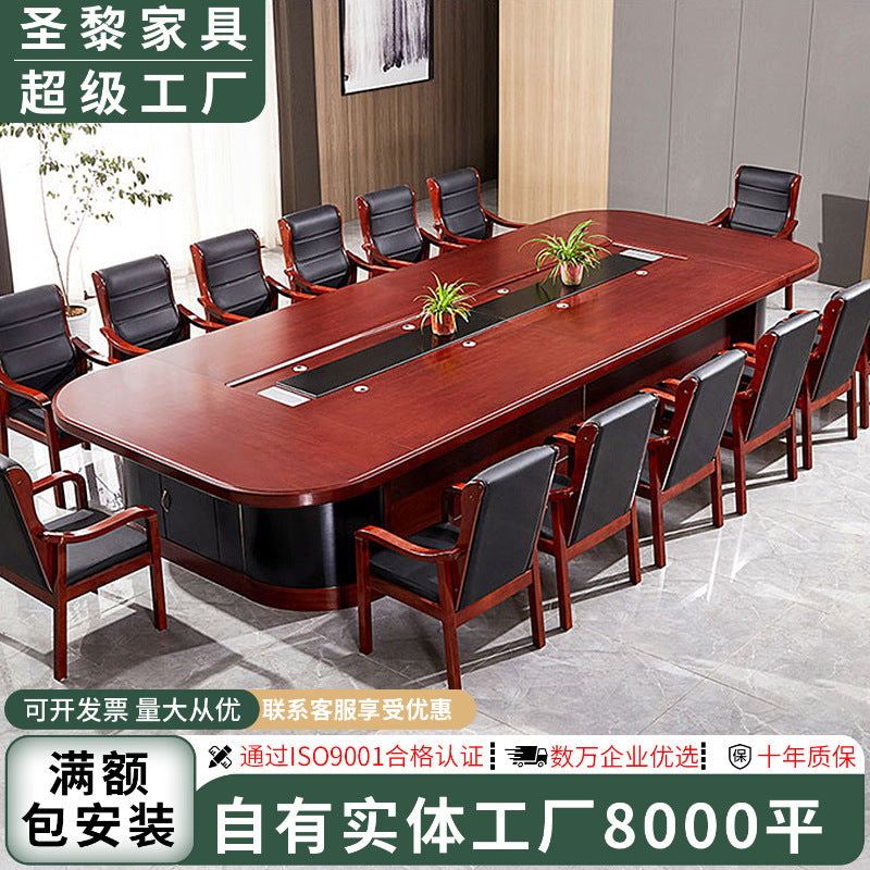 Saint li paint conference table with solid wood veneer, large oval negotiation table and chair set for corporations