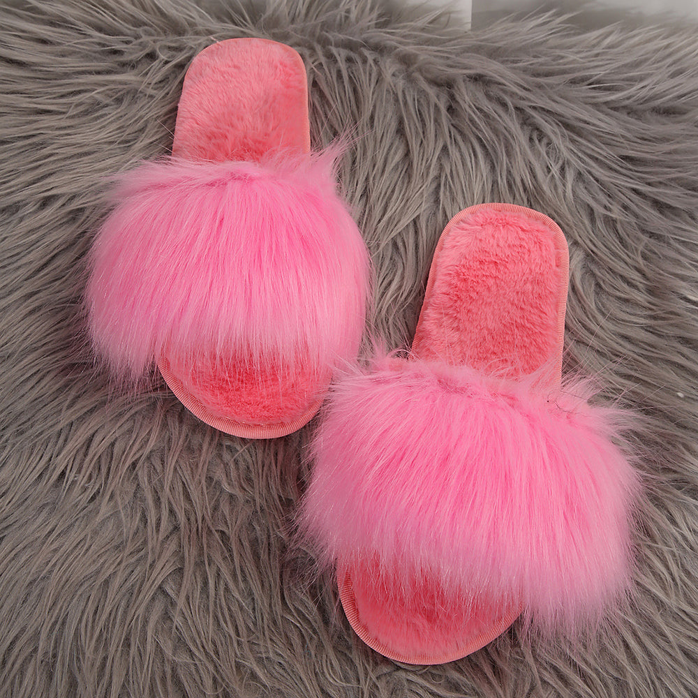 Solid color slippers women's winter home indoor floor slippers flat bottom warm open toe stuffed slippers