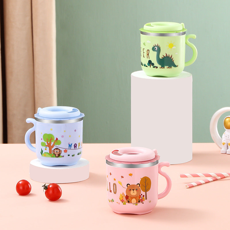 304 stainless steel kids' cup - double-walled, cartoon yellow duck straw cup with lid - perfect for home, kindergarten, and children's day gifts