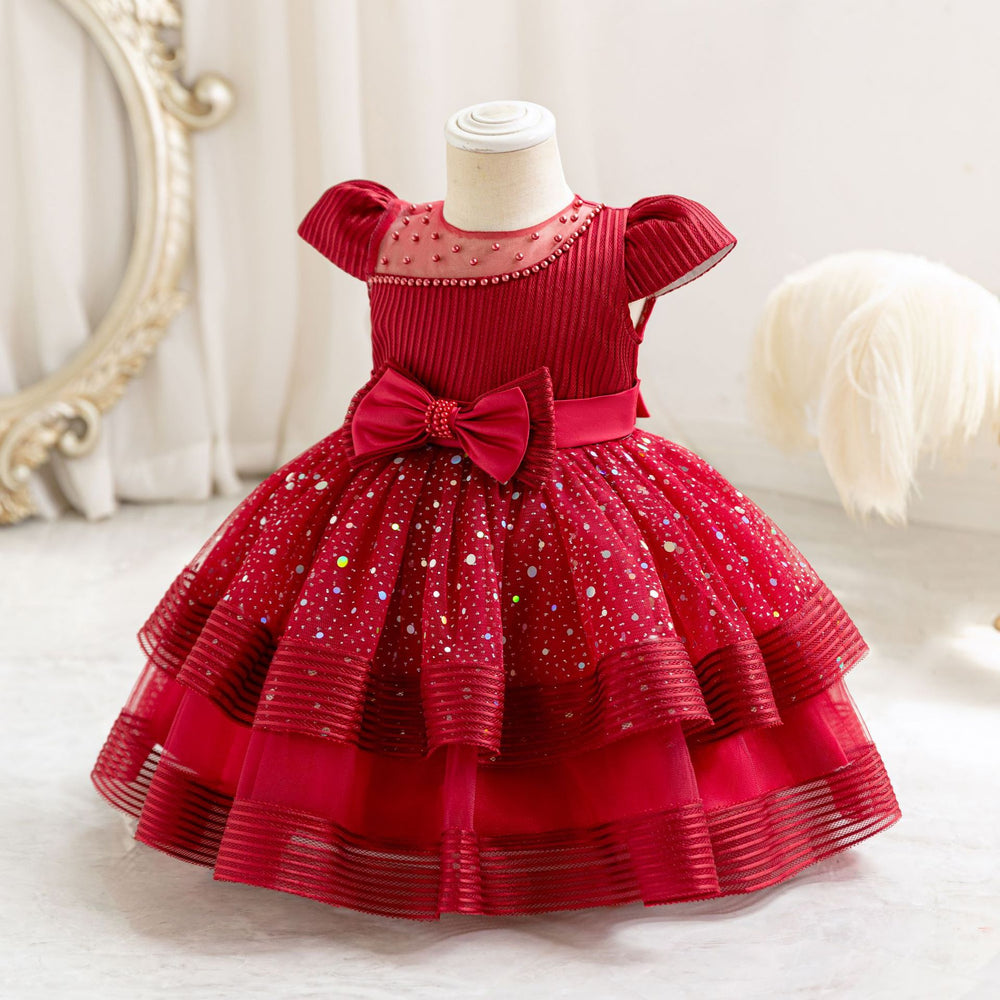 Export ready-made baby girl evening dress sequin wedding dress cake princess dress first birthday dress baby dress