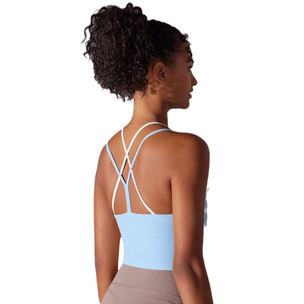 New solid color racerback double-layer crisscross double-sided brushed nylon sports bra running fitness yoga top for women