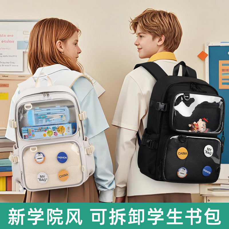 Removable transparent backpack, male and female students trend Korean version of college style school bag, large capacity anti-splashing backpack