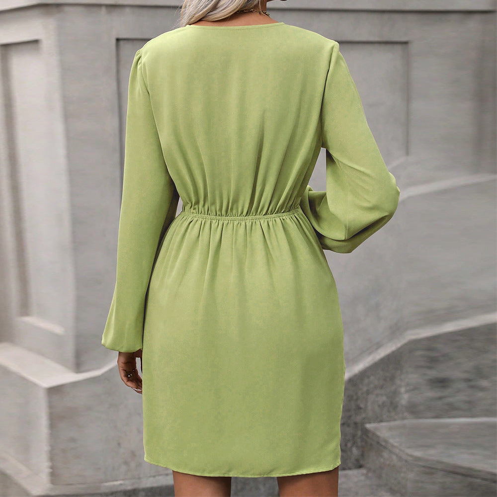 Amazon independent station  spring and summer new arrivalfashionexport women's clothing cross-border irregular long sleeve pure colordress