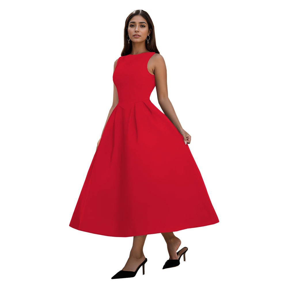 C7145 cross-border   fashion women's backless french vintage sleeveless maxi dress
