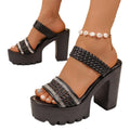 export summer high heel slippers women's elegant mesh  new large size chunky heel sandals wholesale