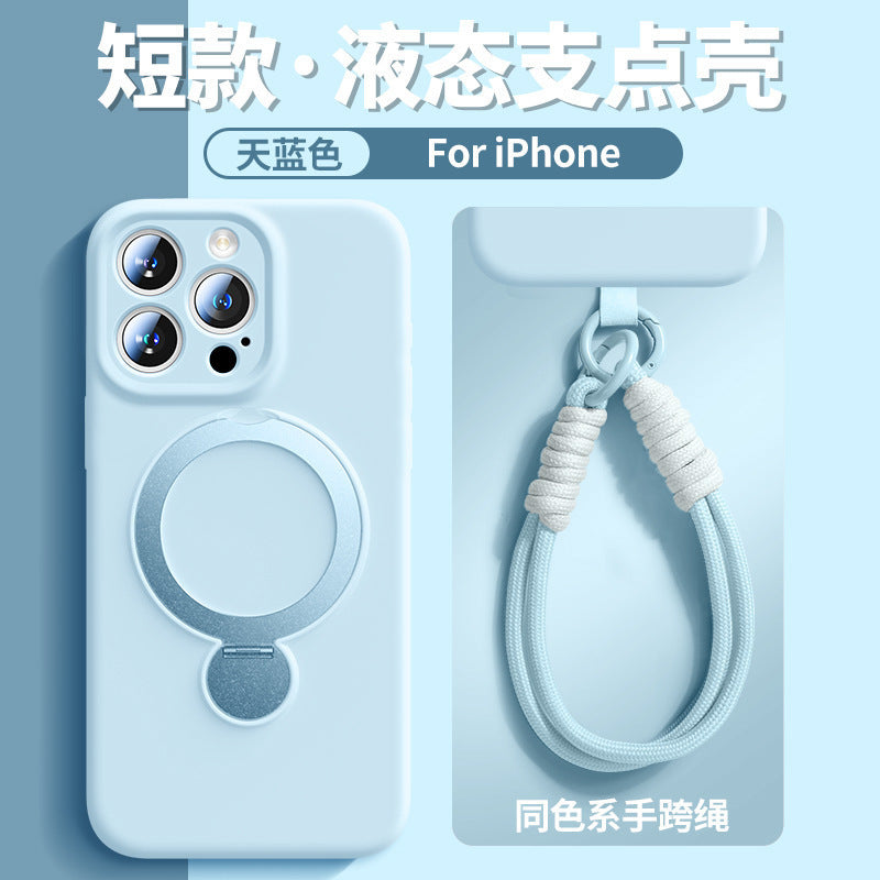 Rotating magnetic stand compatible iphone 17 pro precision cut liquid silicone phone case with lanyard, apple 13 protective cover