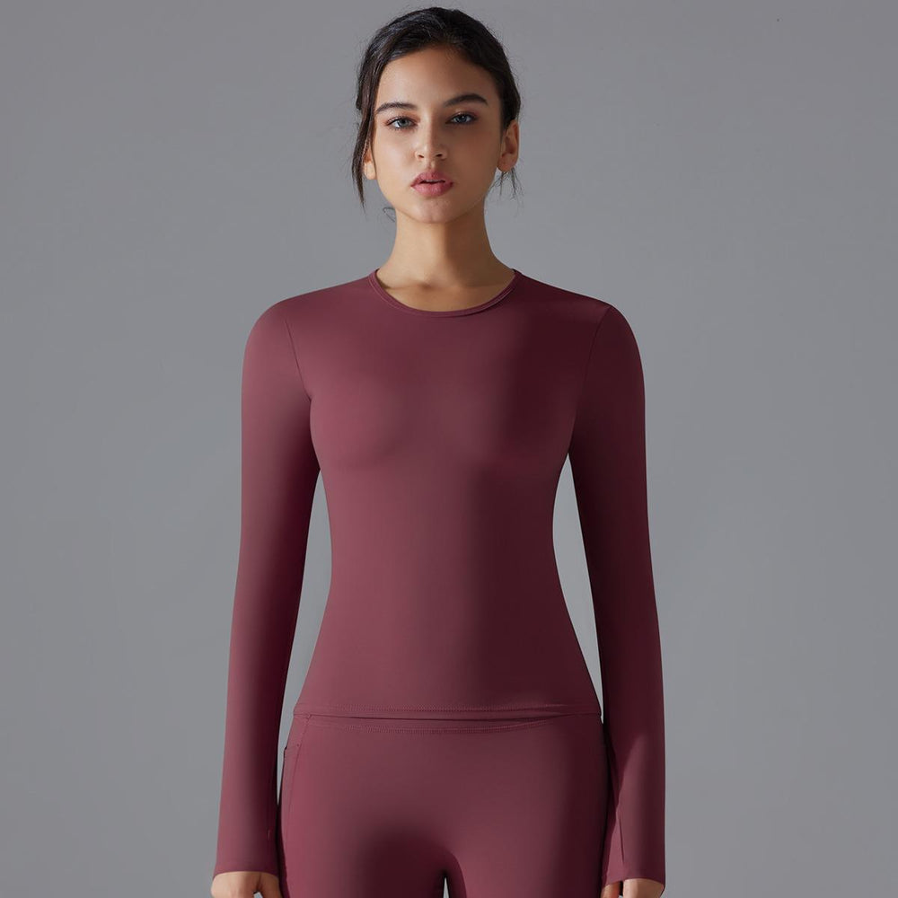 New double-sided brushed nylon long-sleeve yoga top - barely-there feel, casual pilates, running, and workout long-sleeve fitness top