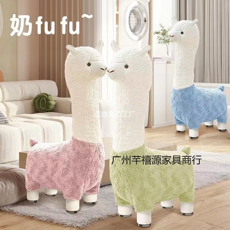 Alpaca seat with wheels Internet celebrity pulley stool large plush giraffe seat cute