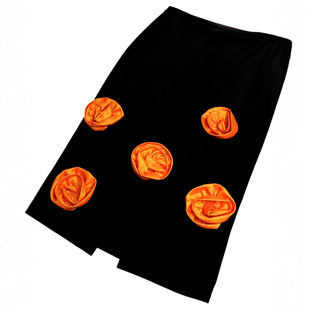 puff sleeve glossy tops silmslimming lookstereo flower hip skirt two-piece settwo-piece set