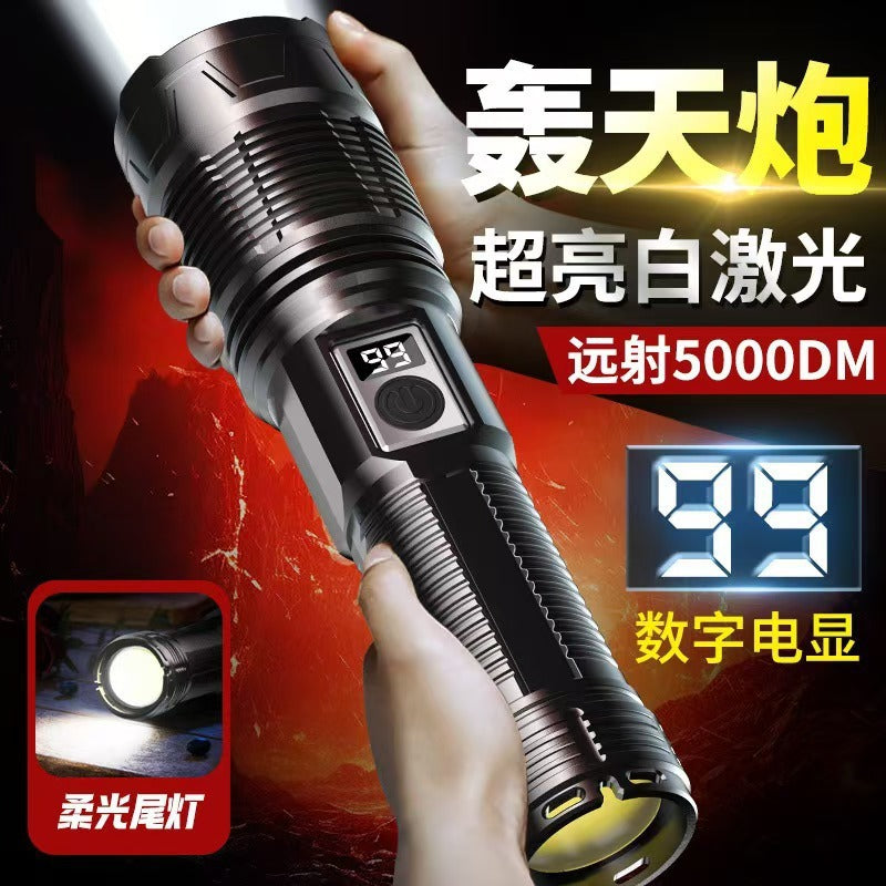 Cross-border new flashlight, strong light, convenient charging, super bright long-distance laser cannon, outdoor zoom white laser flashlight