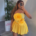 European and american women's clothing  summer new sweet and fresh large chest flower decoration tube top high waist a-line dress short skirt