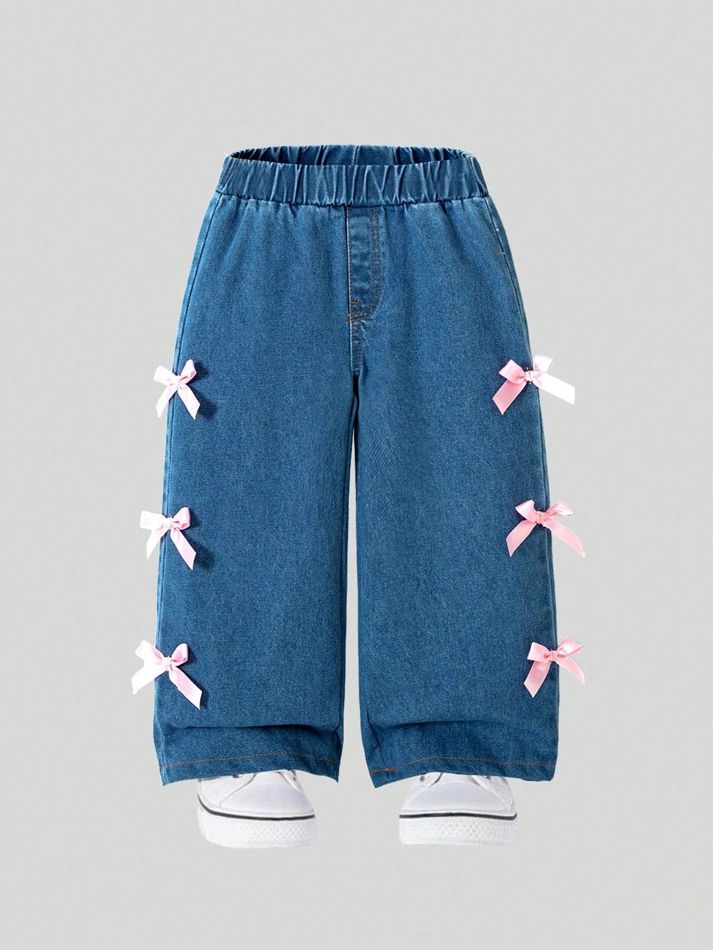 hot-selling girls' denim washed trousers with bow detail - cross-border exclusive