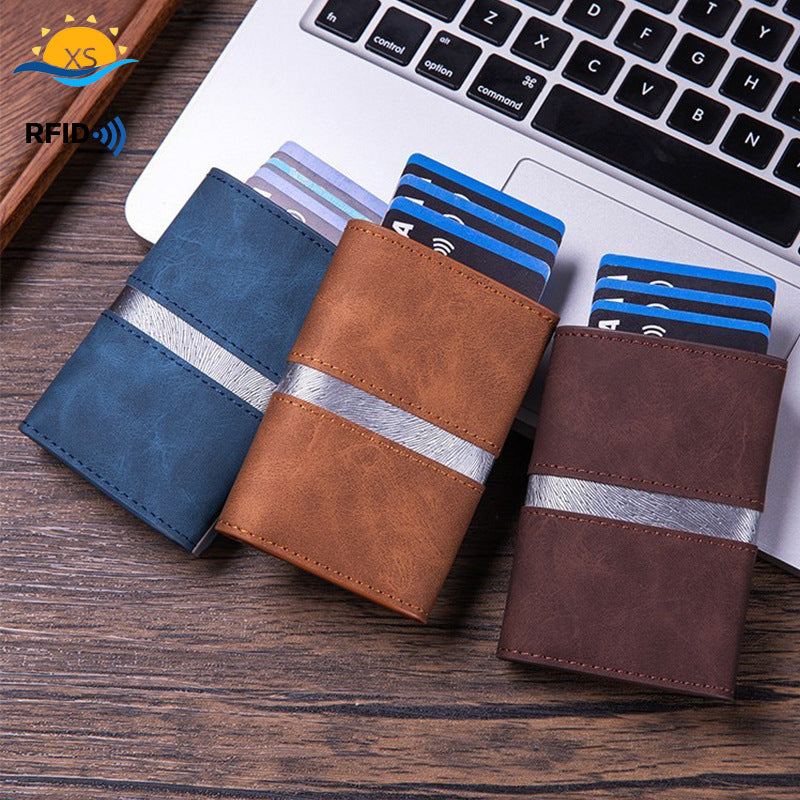 Cross-border metal card bag, card box, leather wallet, men's RFID multi-card anti-degaussing aluminum alloy business card holder