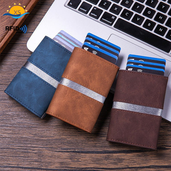 Cross-border metal card bag, card box, leather wallet, men's RFID multi-card anti-degaussing aluminum alloy business card holder