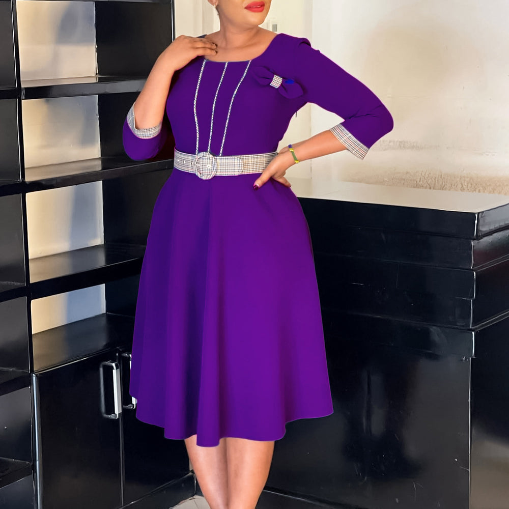 D3340  foreign trade women's clothing  new women's fashion elegant round neck patchwork african dress