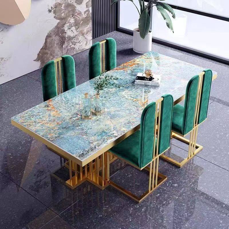 Luxury sintered stone dining table and chairs - high-end restaurant style, perfect for home, creative small apartment design, amazon green dining table