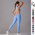 pure color high-strength tight-fitting naked sports beautiful back long one-piece yoga clothes running fitness jumpsuit for women