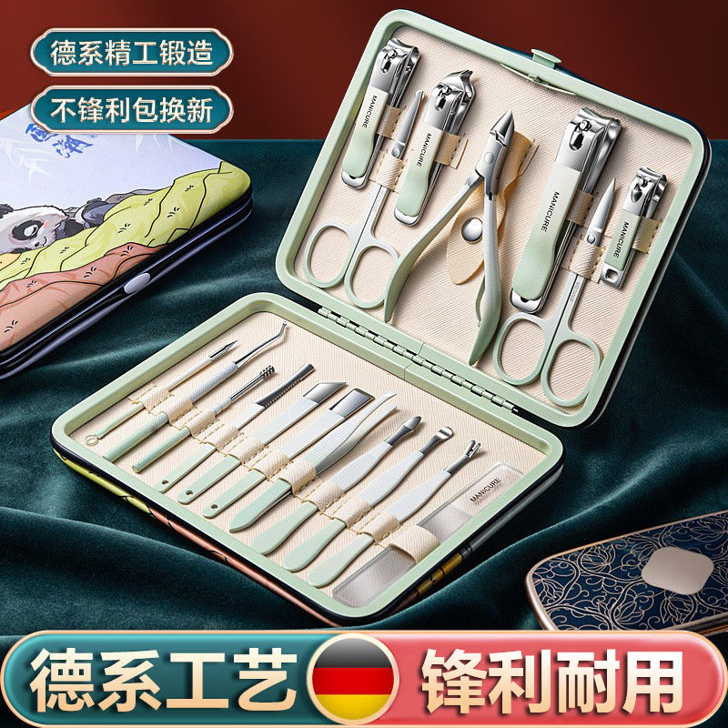 Guochao original stainless steel nail clippers manicure tool bag nail clippers set pedicure knife nail scissors complete set wholesale