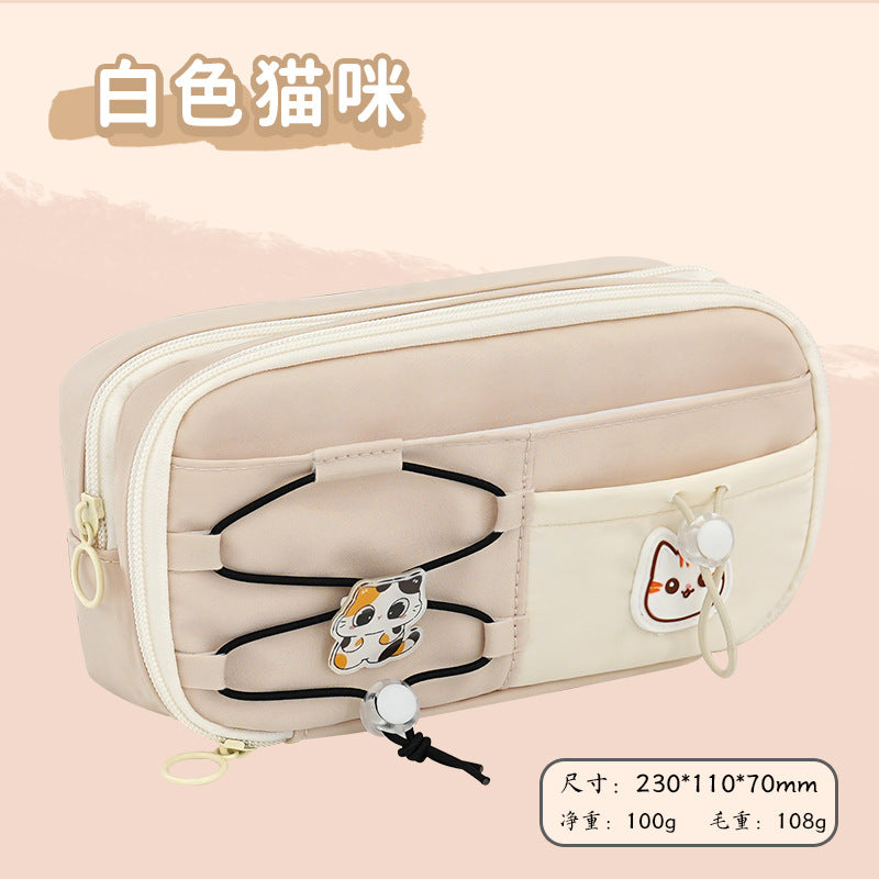 School season pencil bag large capacity cute cute apple pencil bag primary school students multi-layer stationery bag drawstring high value