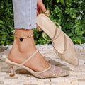 New pointed-toe mesh mules with mid-heel for women, 2026 summer collection, plus size available, stiletto heel, breathable sequin closed-toe slippers, ready to ship
