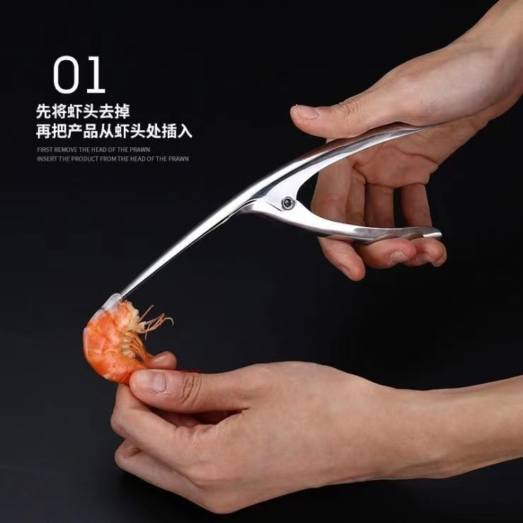 Stainless steel shrimp deveiner & shucker - kitchen gadget for removing veins, shelling, and backing shrimp