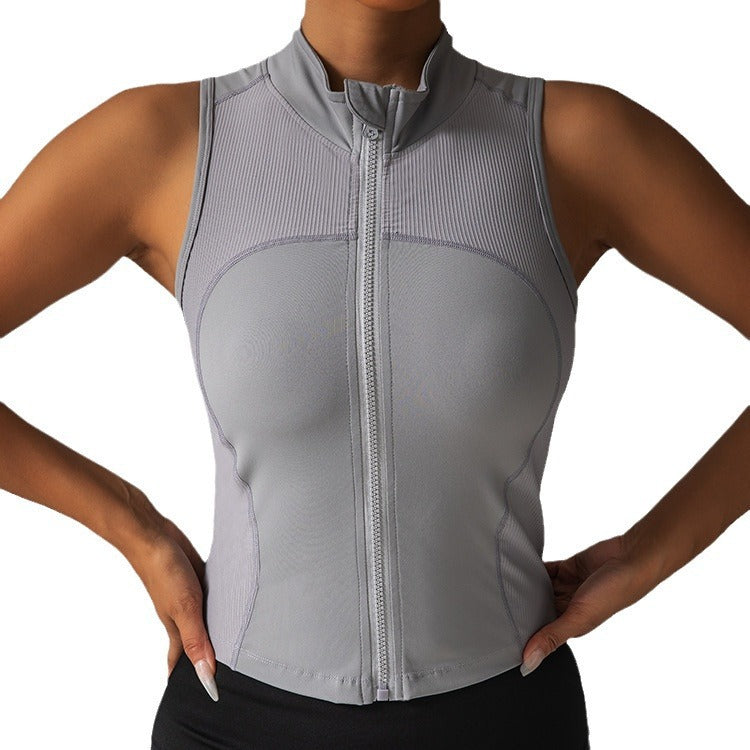 Lulu-inspired yoga tank top: seamless, high-end, zippered sleeveless vest for women - perfect for workout, fitness, and concealing underarm fat