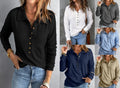Amazon cross-border pure colorknitting shirt women's single-breasted lapel long sleevesloosecasual bottomtopsfall and winternew arrival