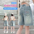 Girls' denim shorts summer outfit  new summer children's capri pants outerwear girls' big kids' pants summer lightweight style